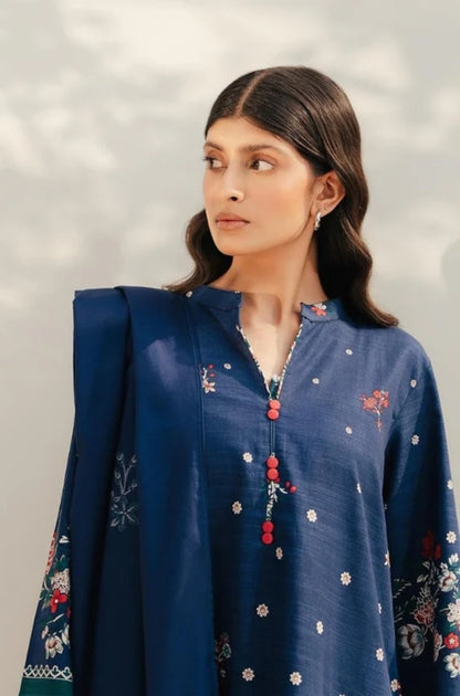 Beechtree - 3PC Unstitched Dhanak Embroidered Shirt with Dhanak Printed Dupatta and Trouser - ES1149