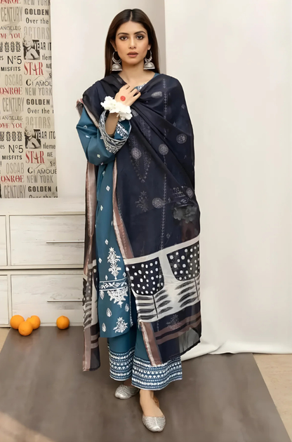 Urge - 3PC Unstitched Embroidered Shirt with Digital Printed Dupatta and Embroidered Trousers - ES 2124