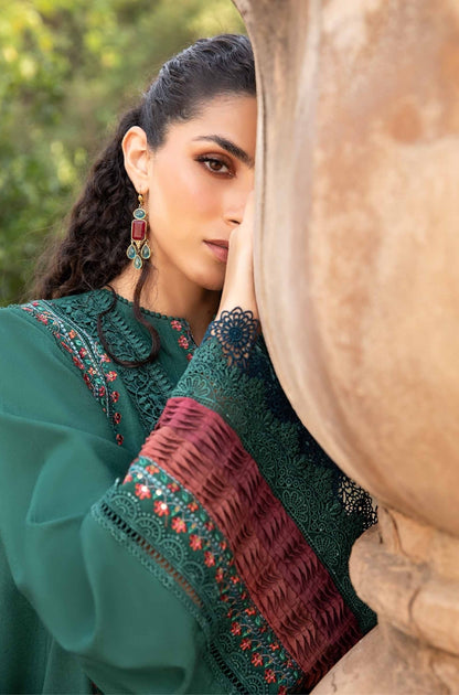 Maria.B - 3PC Unstitched Dhanak Embroidered Shirt With Digital Printed Shawl With 4 Sided Embroidered Lace - ES 1815