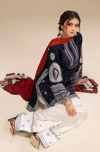 Jazmin- 3PC Unstitched Dhanak Embroidered Shirt with Digital Printed shawl and Embroidered Trouser- ES 1711