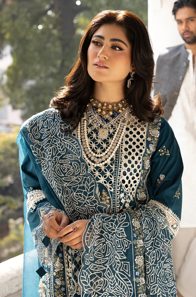 MAHNUR - 3PC Unstitched Lawn Embroidered Shirt with Embroidered Cotton Net Dupatta - ES 2169