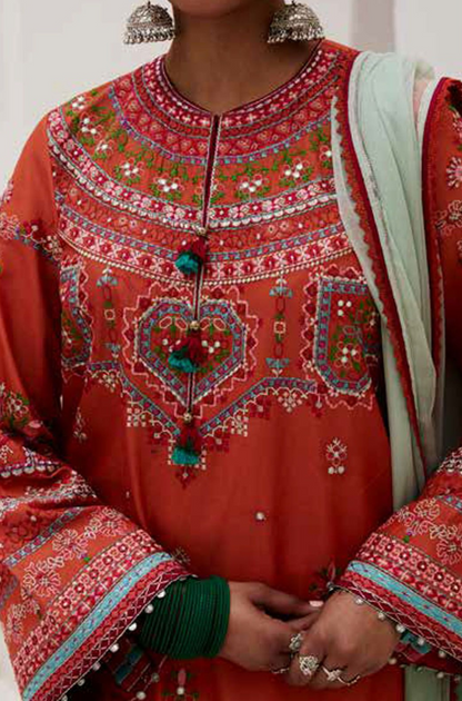 Zara Shah Jahan - 3PC Unstitched Dhanak Embroidered Shirt with Digital Printed shawl and Embroidered Trouser- ES 1705