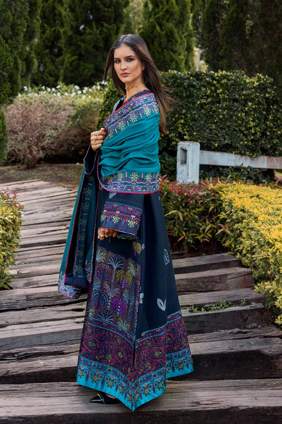 Mushk - 3PC Unstitched Lawn Embroidered Shirt with Embroidered Lawn Dupatta and Trouser - ES 2222
