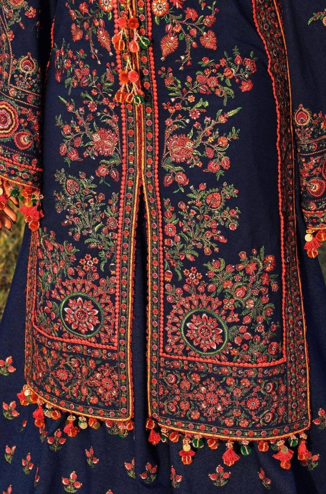 Hussain Rehar - 3PC Fully Embroidered Front With Dhanak Embroidered Shawl With 4 Side Embroidered Lace - ES 1802