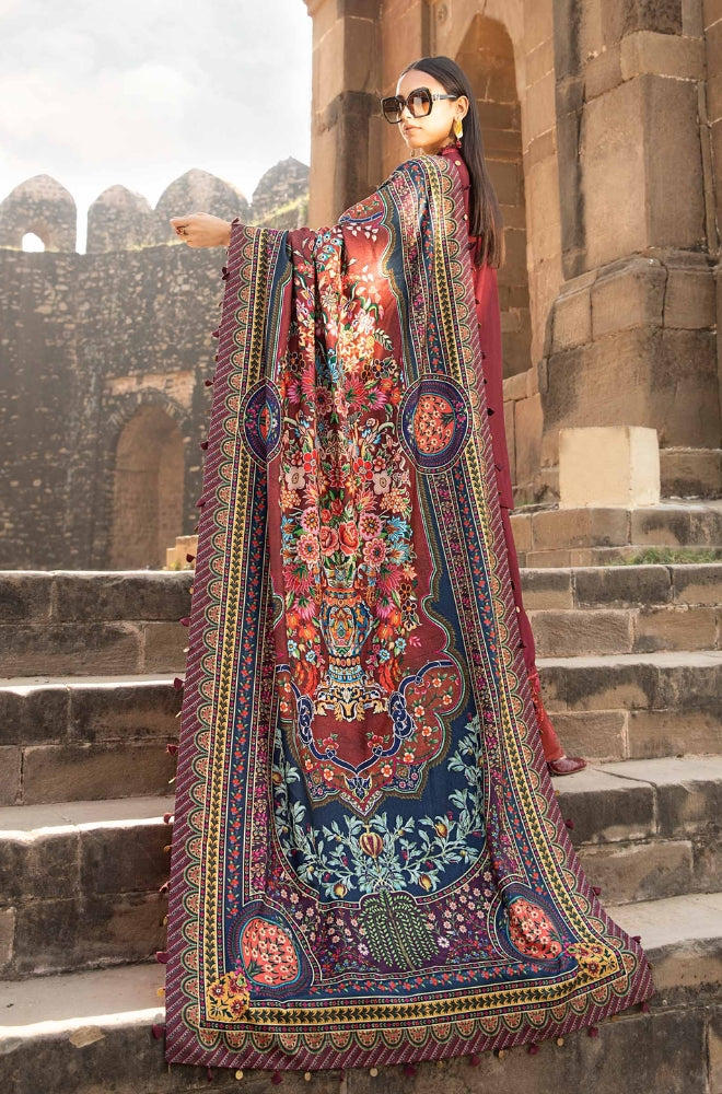 Maria.B - 3PC Unstitched Dhanak Embroidered Shirt With Dhanak Embroidered Shawl and Trouser - ES 1798