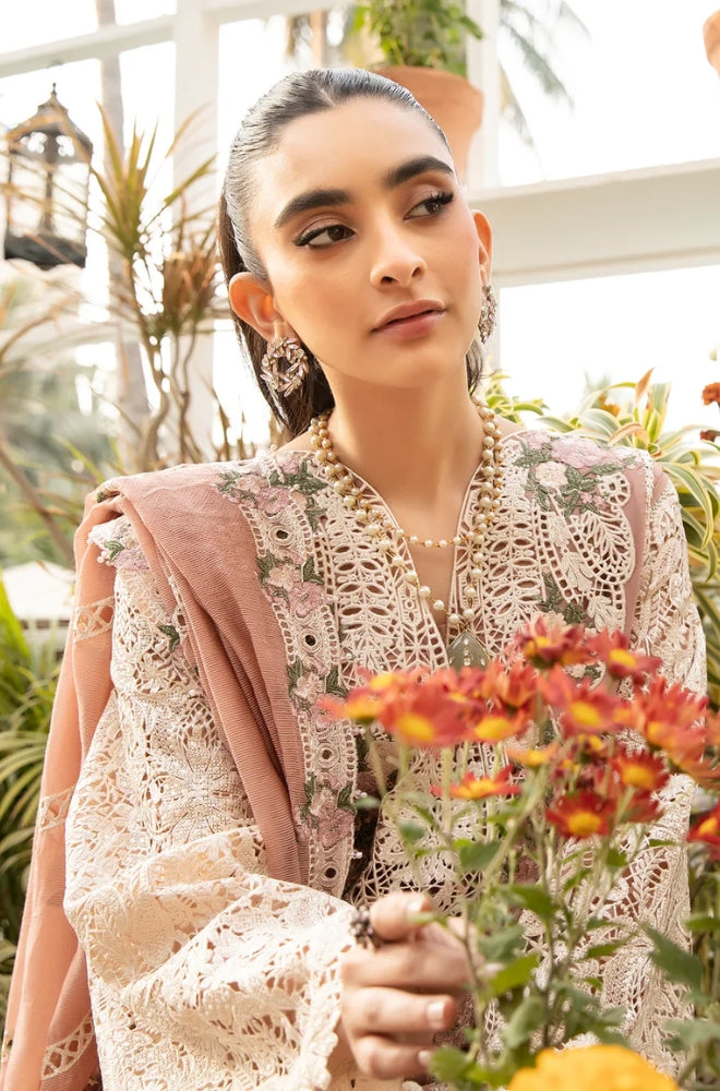 Elaf - 3PC Unstitched Dhanak Embroidered Shirt with Cotton Net Embroidered Shawl - ES 1807
