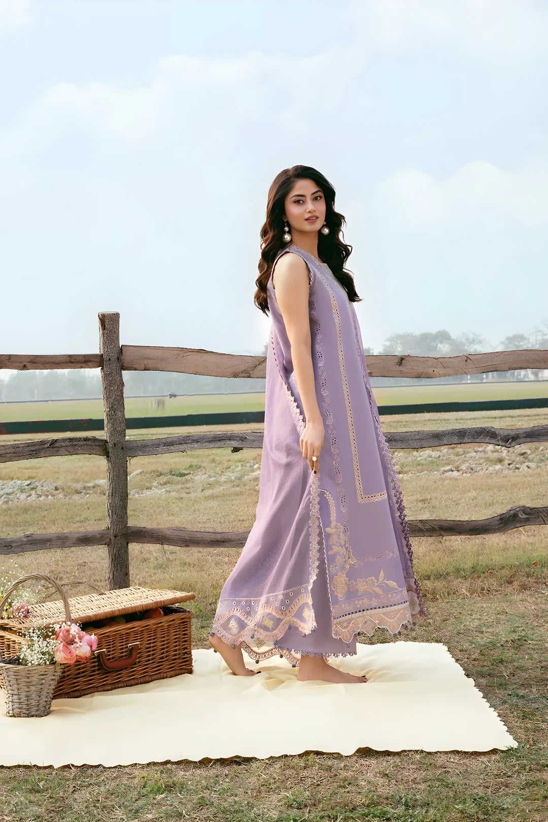 Izel - 3PC Unstitched Lawn Embroidered Shirt with Cotton Net Embroidered Dupatta and Trouser -ES 2405