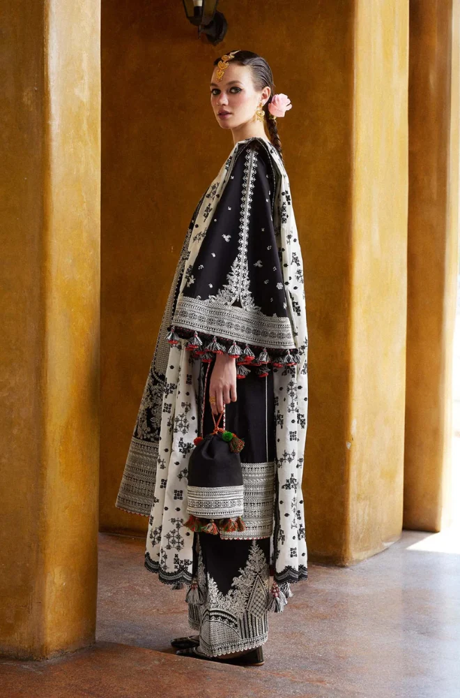 Hussain Rehar - Lawn 3PC Unstitched Embroidered Shirt with Slub Net Dupatta-ES1133
