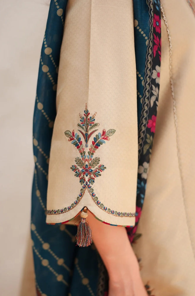 Jazmin - 3PC Unstitched Dhanak Embroidered Shirt with coterie Shawl  - ES 1806