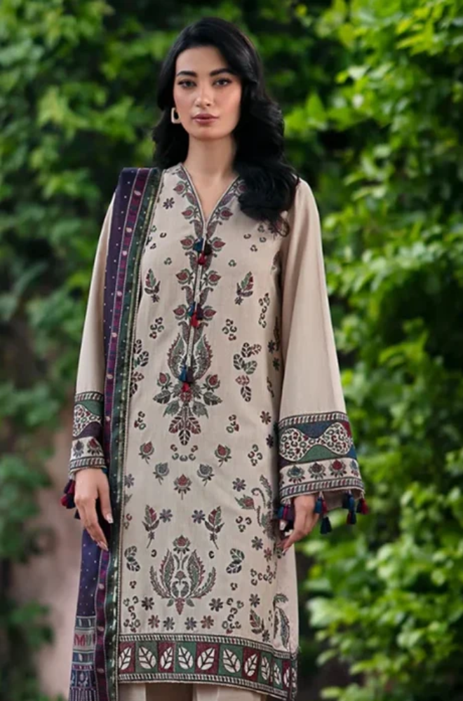 Embroidered Dhanak Unstitched 3PC Set - ES1759