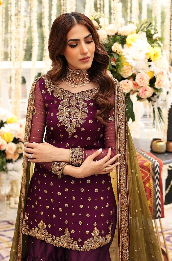 Aisha Imran - Neck Heavy Embroidered With Adda Front Full Embroidered Sequence With Full Embroidered With 2 Side Embroidered Border Dupatta - ES 2011