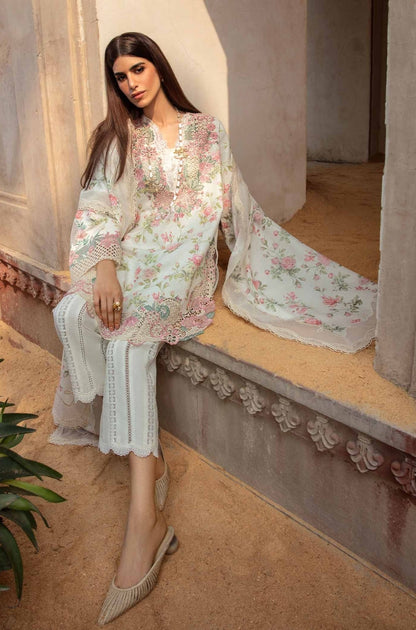 Crimson - 3PC Unstitched Lawn Printed + Embroidered Shirt with Printed Silk Dupatta and Embroidered Trouser - ES1148