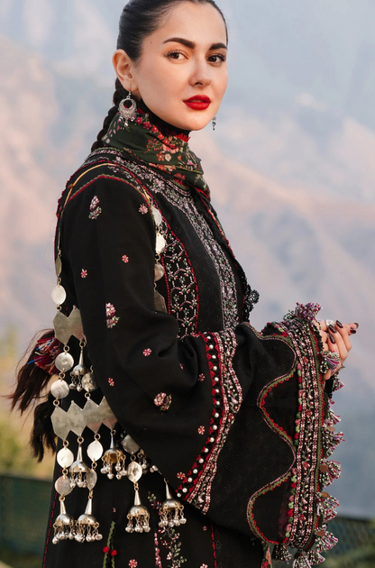 Hussain Rehar - 3PC Unstitched Dhanak Embroidered Shirt with Digital Printed shawl and Embroidered Trouser- ES 1710