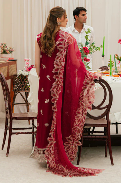 MAHNUR - 3PC Unstitched Lawn Embroidered Shirt with Embroidered Khadi Net Dupatta - ES 2160