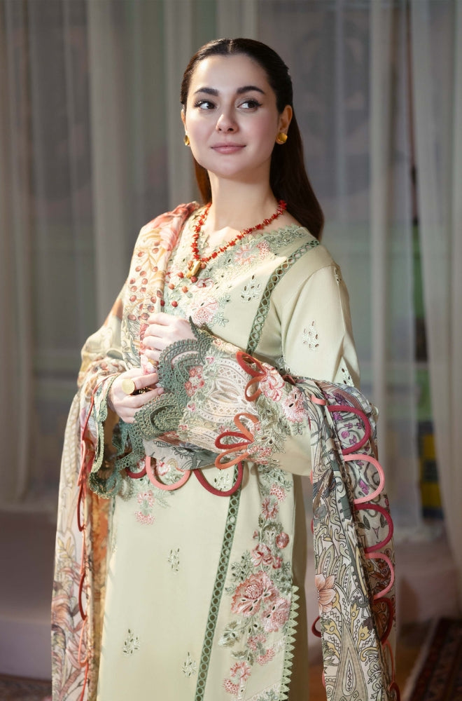 JADE - 3PC Fully Embroidered Front With Digital Printed Khaddi Net With 4 Side Embroidered Lase - ES 1800