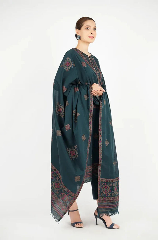 Bareeze - 3PC Unstitched Dhanak Embroidered Shirt With Dhanak Embroidered Shawl and Trouser - ES 1792