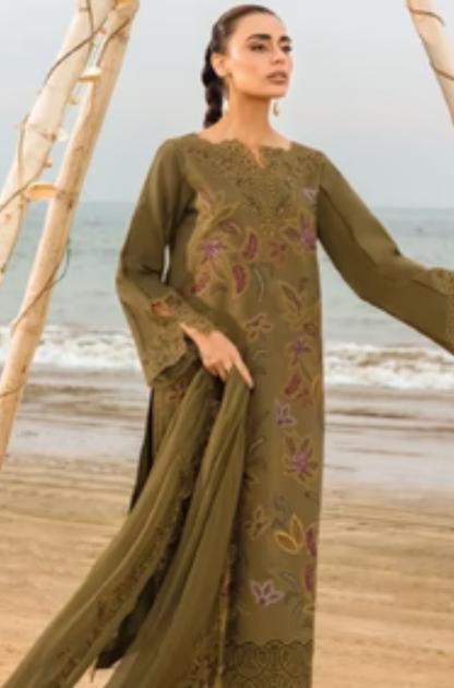 Rang Rasiya - 3PC Unstitched Lawn Embroidered Shirt with Printed Net Dupatta - ES 2163