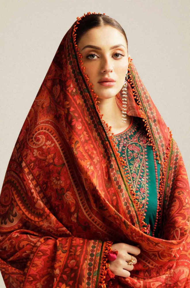 Embroidered Dhanak Unstitched 3PC Set - ES1754