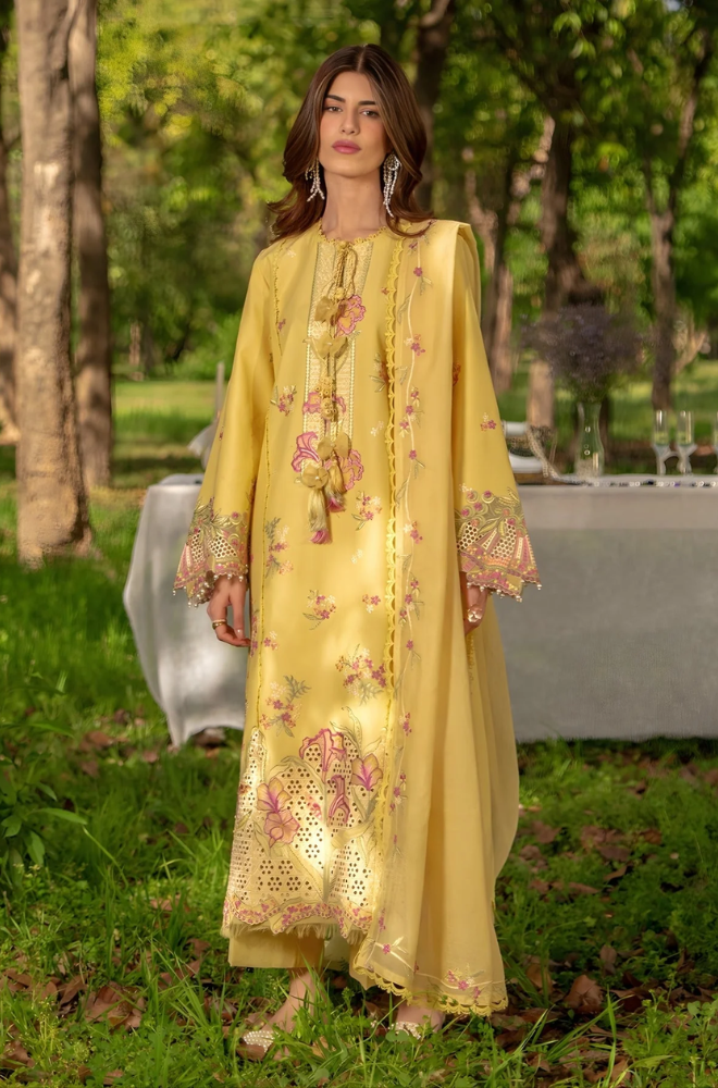 Rang Rasiya - 3PC Unstitched Lawn Embroidered Shirt with Cotton Net Dupatta and Trouser - ES 506