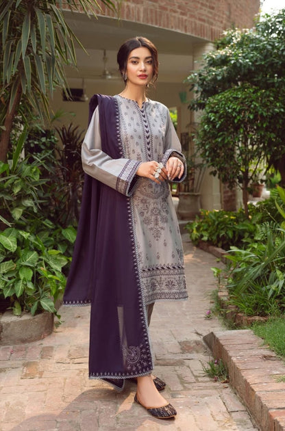 Jazmin - 3PC Dhanak Embroidered Shirt with Bamber Chiffon Embroidered Dupatta and Plain Trousers - ES1223