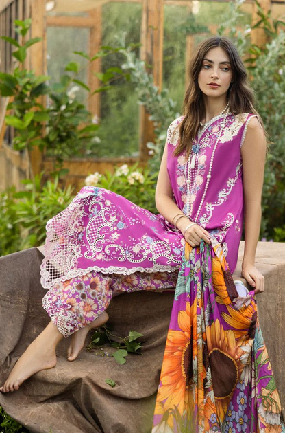 Mushq - 3PC Lawn Embroidered Shirt with Printed Silk Dupatta (Unstitched) - ES-1422