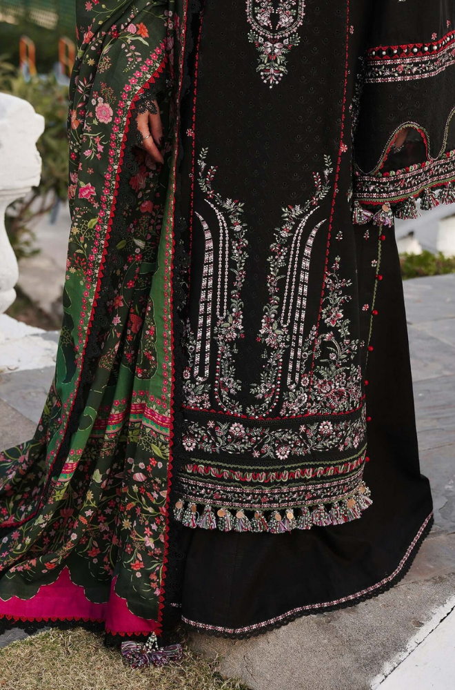 HUSSAIN REHAR - 3PC Unstitched Lawn Embroidered Shirt with Printed Dupatta - ES 2199