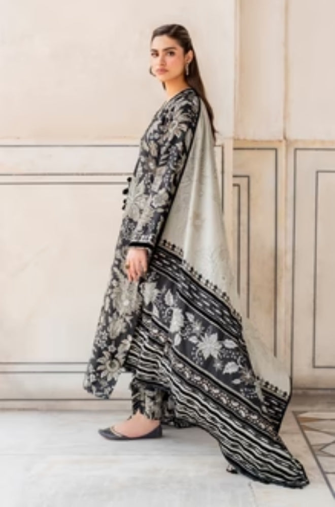 Baroque - 3PC Unstitched Printed Karandi Shirt with Printed Karandi Dupatta and Same Printed Trouser - ES1166