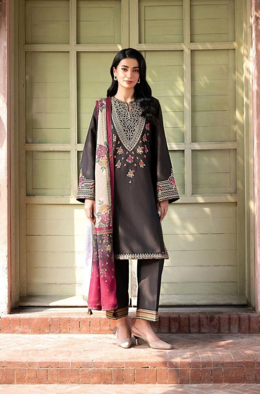 Jazmin - 3PC Unstitched Dhanak Embroidered Shirt with printed shawl  and Embroidered trouser- ES1120