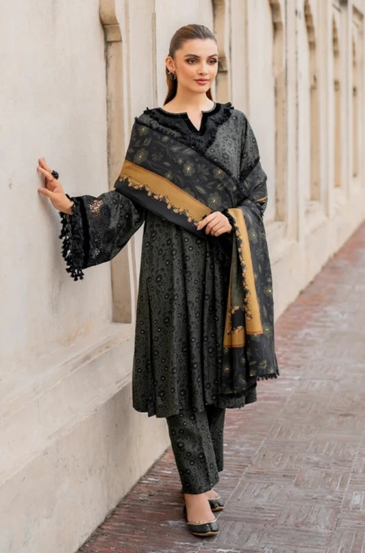 Baroque - 3PC Unstitched Printed Karandi Shirt with Printed Karandi Dupatta and Same Printed Trouser - ES1178