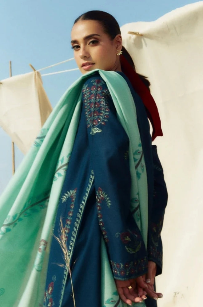 Zara Shah Jahan - 3PC Unstitched Dhanak Embroidered Shirt with Printed  Shawl and Trouser - ES1031