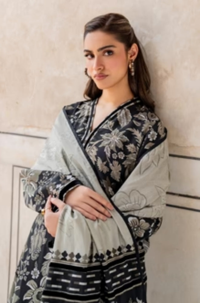 Baroque - 3PC Unstitched Printed Karandi Shirt with Printed Karandi Dupatta and Same Printed Trouser - ES1166