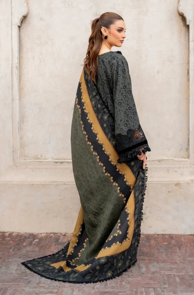 Baroque - 3PC Unstitched Printed Karandi Shirt with Printed Karandi Dupatta and Same Printed Trouser - ES1178
