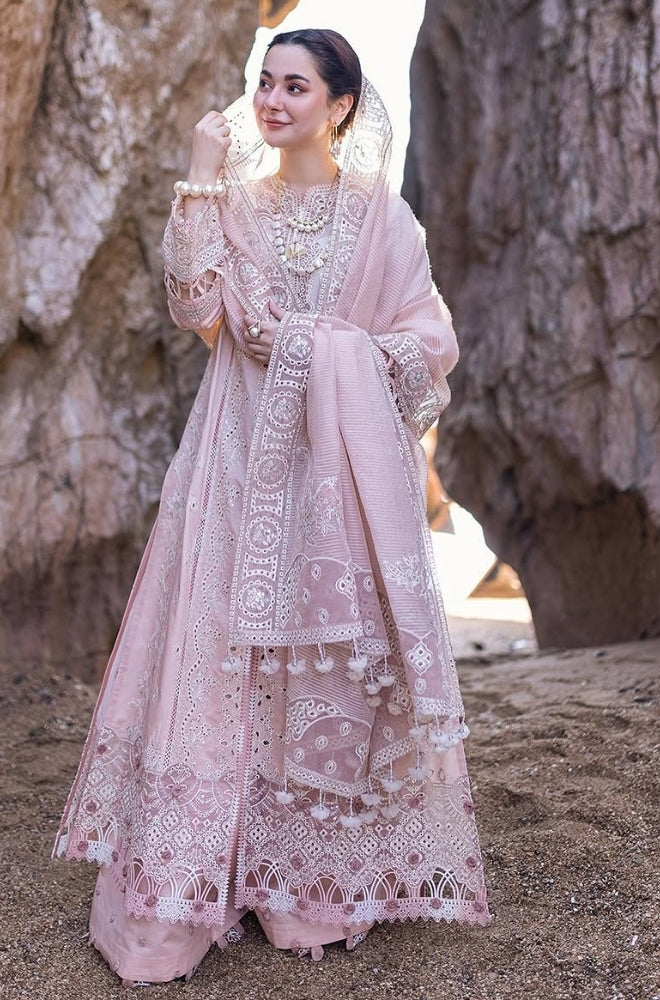 Qalamkaar - 3PC Unstitched Lawn Heavy Embroidered Shirt with Embroidered Khaddi Net Dupatta - ES1090