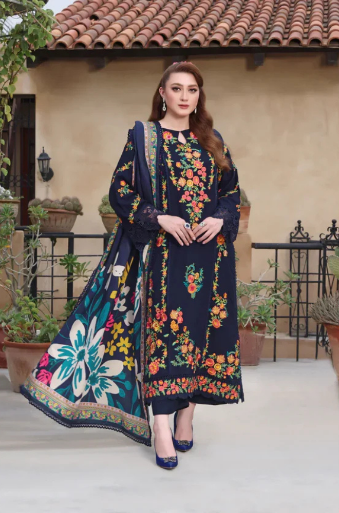 Aneelas - 3PC Unstitched Lawn Embroidered Shirt with Printed Silk Dupatta - ES 2204