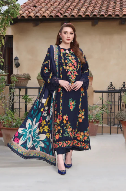 Aneelas - 3PC Unstitched Lawn Embroidered Shirt with Printed Silk Dupatta - ES 2204