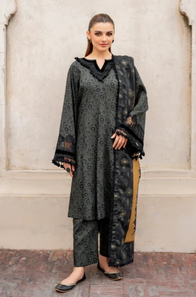 Baroque - 3PC Unstitched Printed Karandi Shirt with Printed Karandi Dupatta and Same Printed Trouser - ES1178
