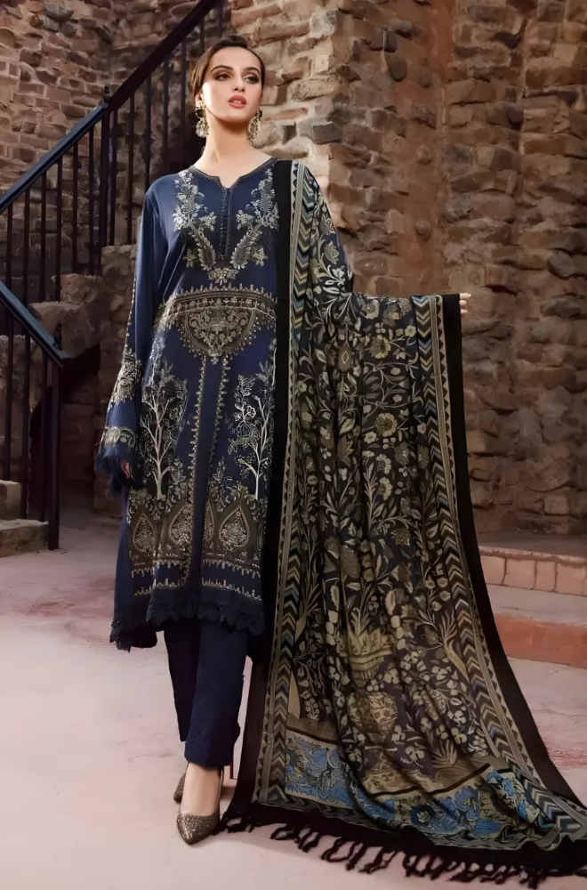 Maria B - 3PC Unstitched Dhanak Embroidered Shirt with Digital Printed Dupatta and Trouser - ES 2116