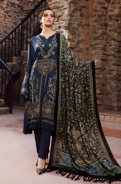 Maria B - 3PC Unstitched Dhanak Embroidered Shirt with Digital Printed Dupatta and Trouser - ES 2116