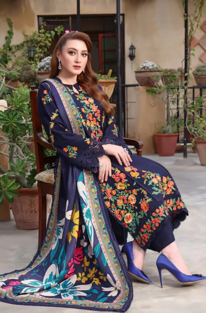 Aneelas - 3PC Unstitched Lawn Embroidered Shirt with Printed Silk Dupatta - ES 2204
