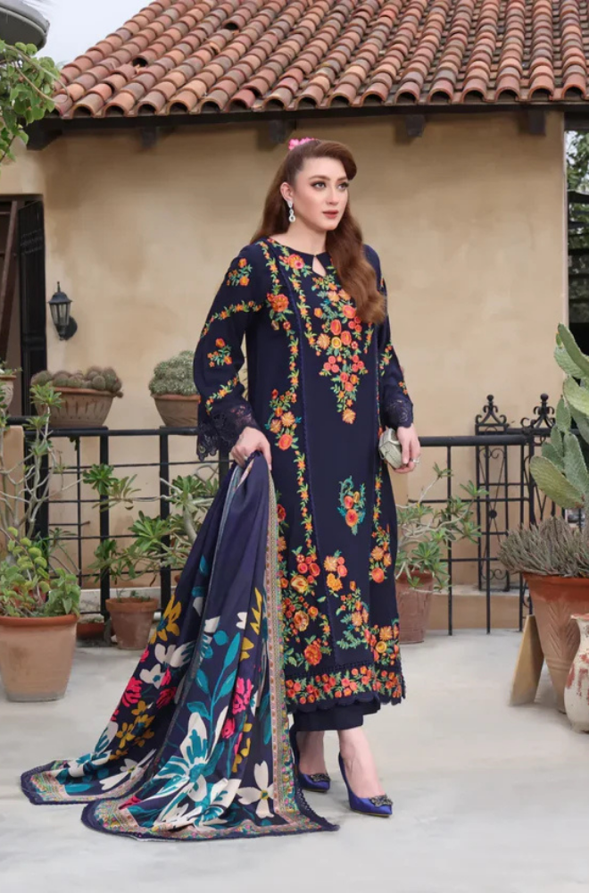 Aneelas - 3PC Unstitched Lawn Embroidered Shirt with Printed Silk Dupatta - ES 2204