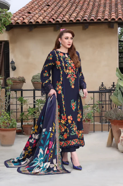 Aneelas - 3PC Unstitched Lawn Embroidered Shirt with Printed Silk Dupatta - ES 2204