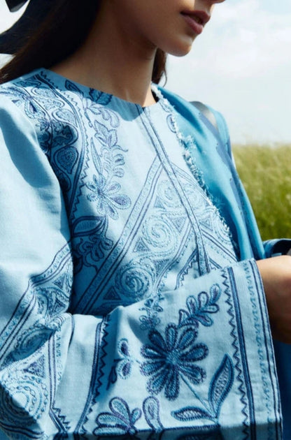 Zara Shah Jahan - 3PC Unstitched Dhanak Embroidered Shirt with Printed  Shawl and Trouser - ES1030