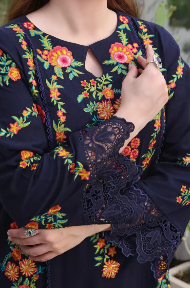 Aneelas - 3PC Unstitched Lawn Embroidered Shirt with Printed Silk Dupatta - ES 2204