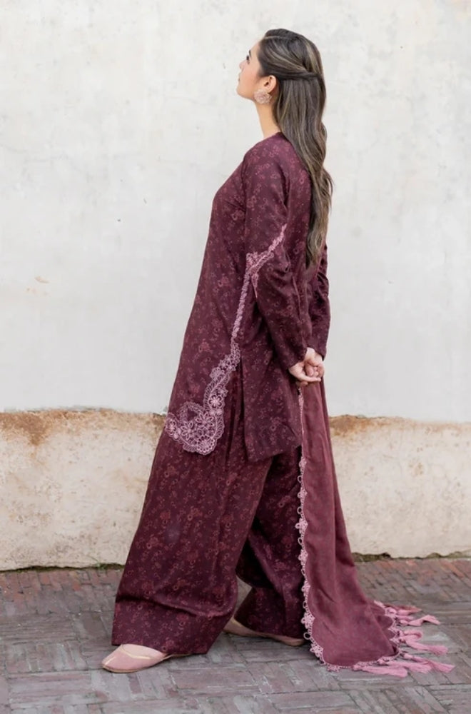 Baroque - 3PC Unstitched Printed Karandi Shirt with Printed Karandi Dupatta and Same Printed Trouser - ES1172