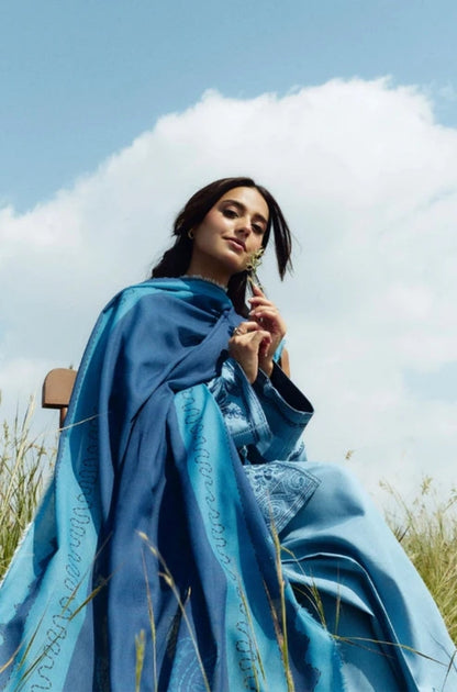 Zara Shah Jahan - 3PC Unstitched Dhanak Embroidered Shirt with Printed  Shawl and Trouser - ES1030