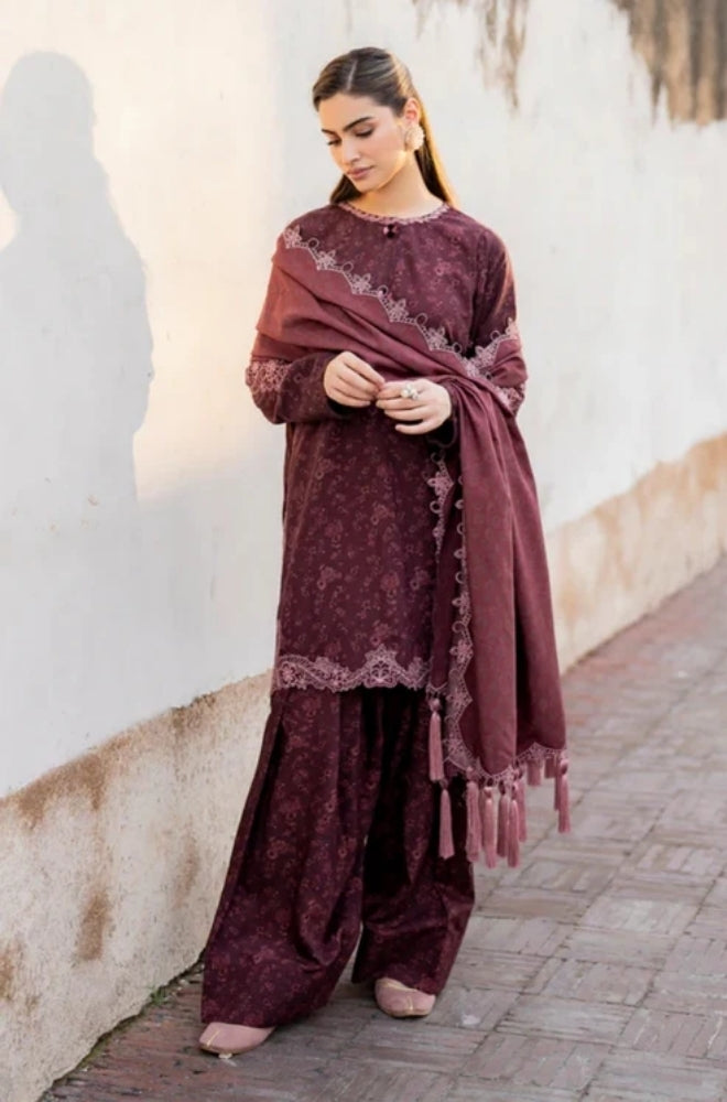 Baroque - 3PC Unstitched Printed Karandi Shirt with Printed Karandi Dupatta and Same Printed Trouser - ES1172