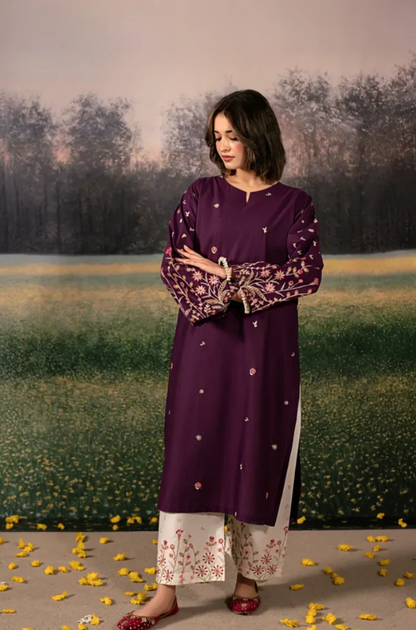 URGE - 3PC Unstitched Lawn Embroidered Shirt with Printed Chiffon Dupatta - ES 2198