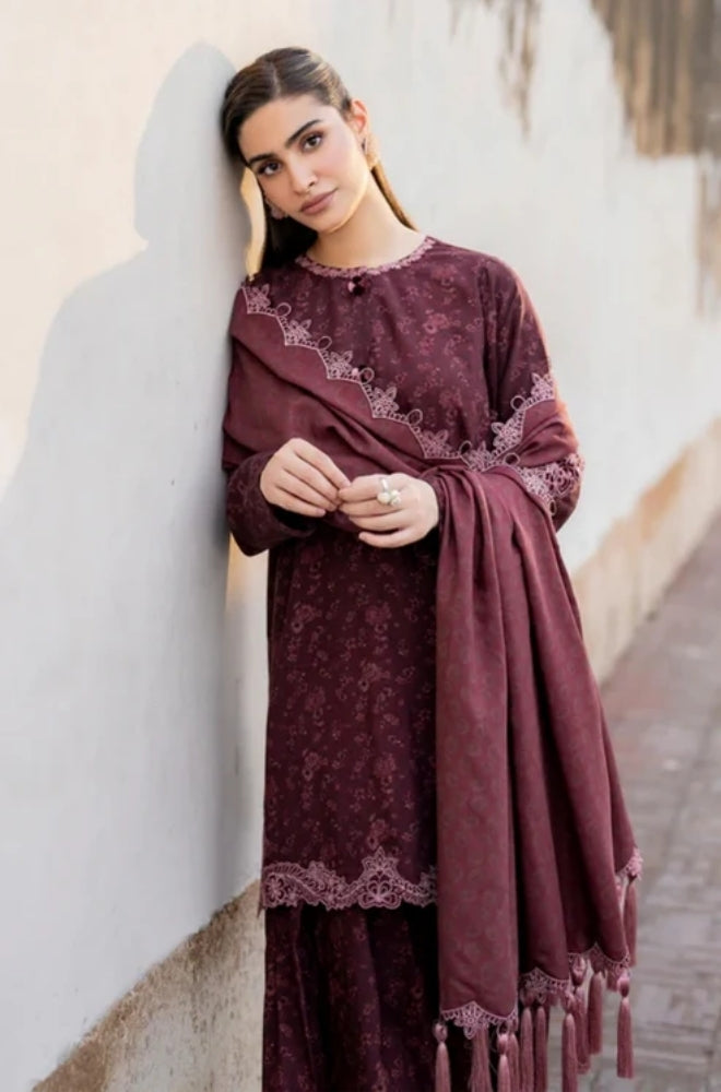 Baroque - 3PC Unstitched Printed Karandi Shirt with Printed Karandi Dupatta and Same Printed Trouser - ES1172