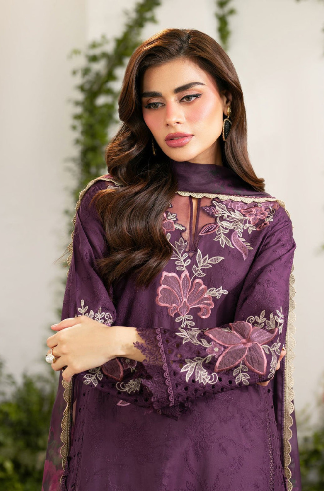 Iznik - 3PC Unstitched Lawn Embroidered Shirt with Printed Chiffon Dupatta - ES 2165
