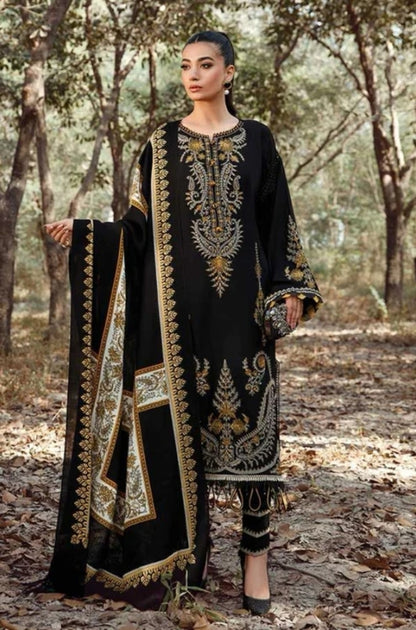 Maria B - 3PC Unstitched Dhanak Embroidered Shirt with Printed  Shawl and Trouser - ES1099